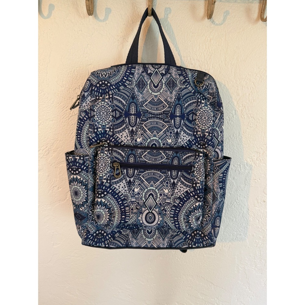 Sakroots Navy White Loyola Blue Wonderlust Geometric Backpack Boho Travel School